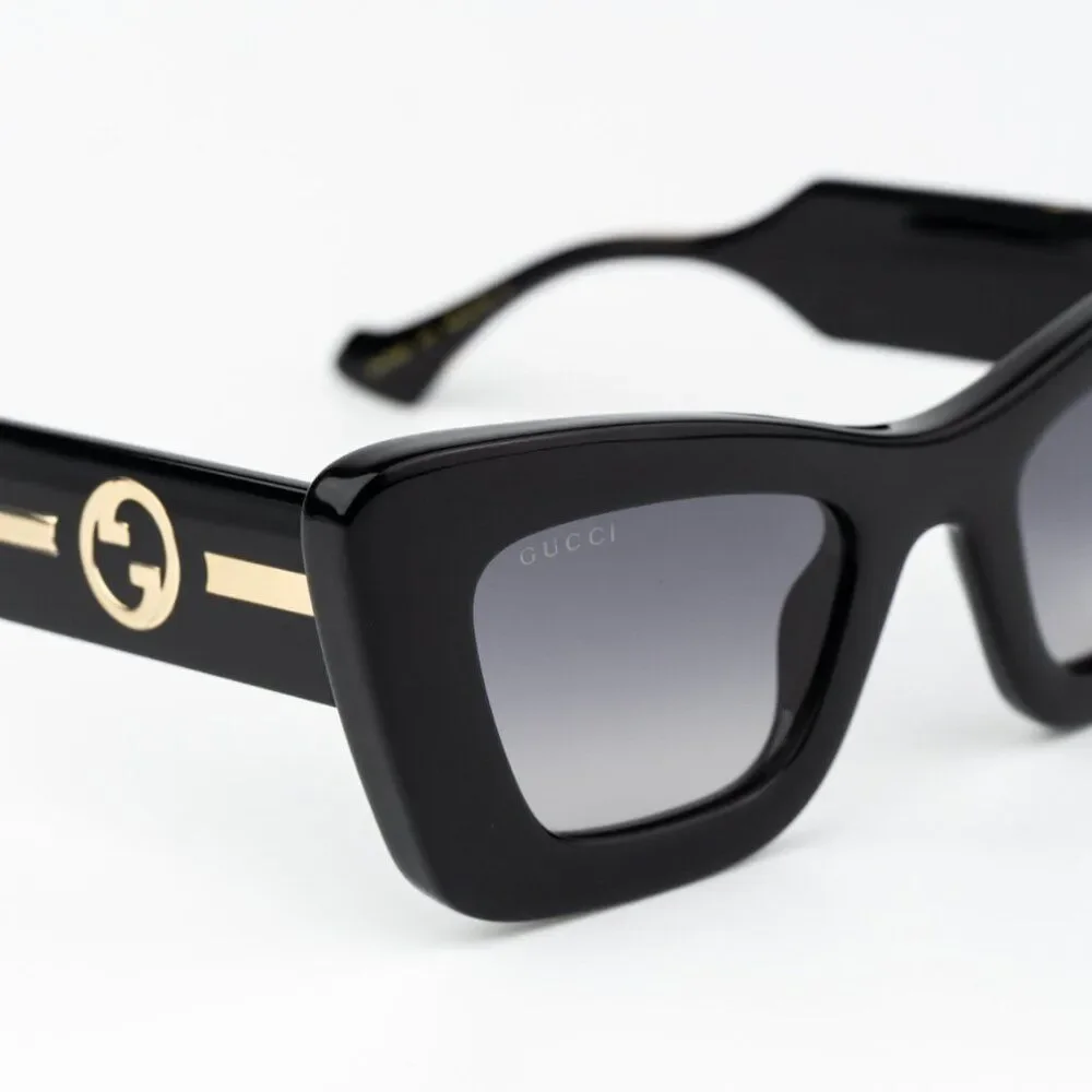 Gucci Women Sunglasses Black Crystal Grey Gradient Butterfly GG1552S 001 NEW